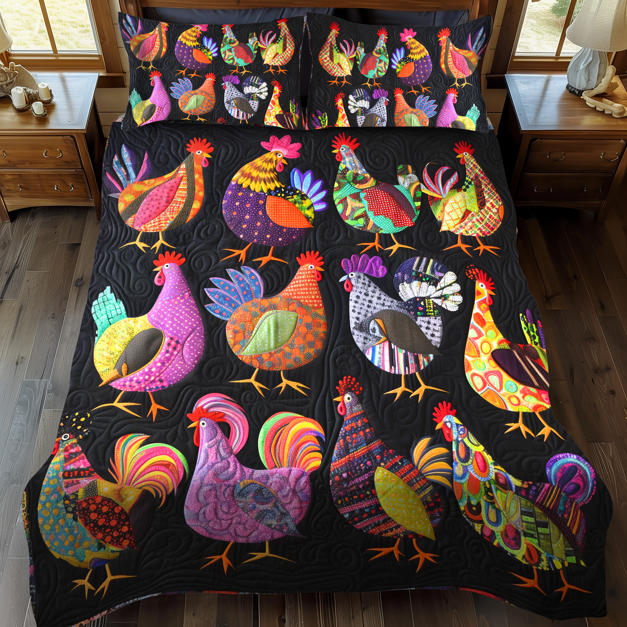 Set di Biancheria da Letto Trapuntata 3 Pezzi Armonia della Gallina di Hues