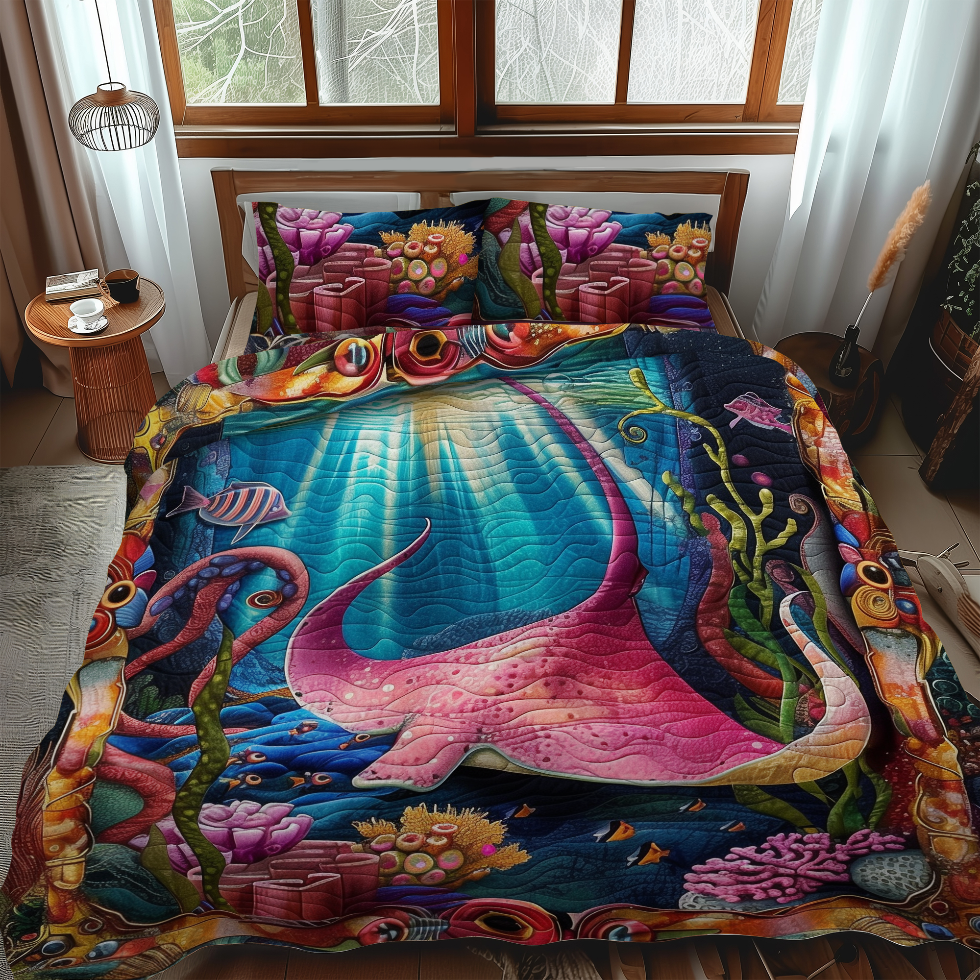 Set di Biancheria da Letto Trapuntata 3 Pezzi Meraviglie Acquatiche