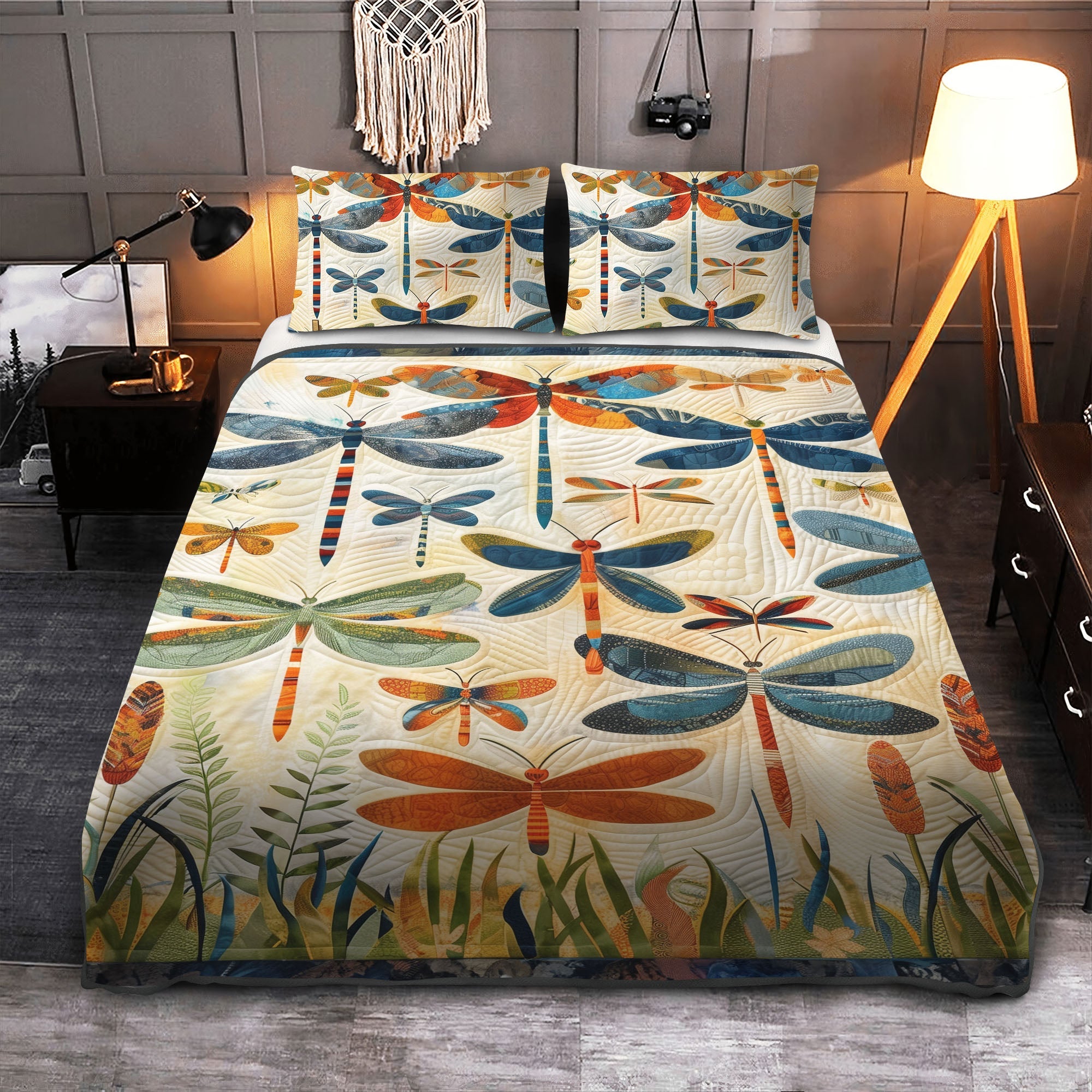 Set di Biancheria da Letto Trapuntata 3 Pezzi Sussurro della Libellula