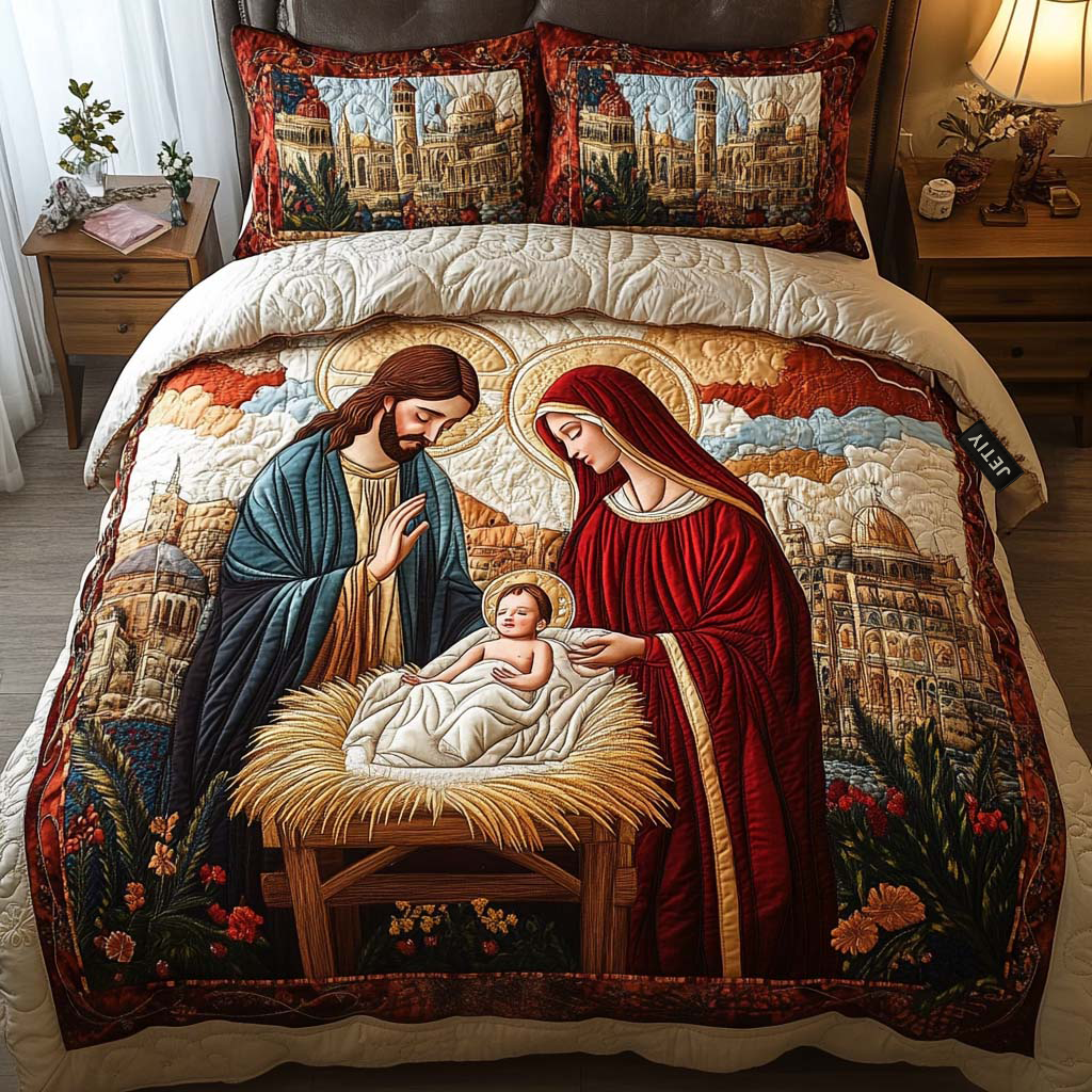 Set di Biancheria da Letto Trapuntata 3 Pezzi Nativity