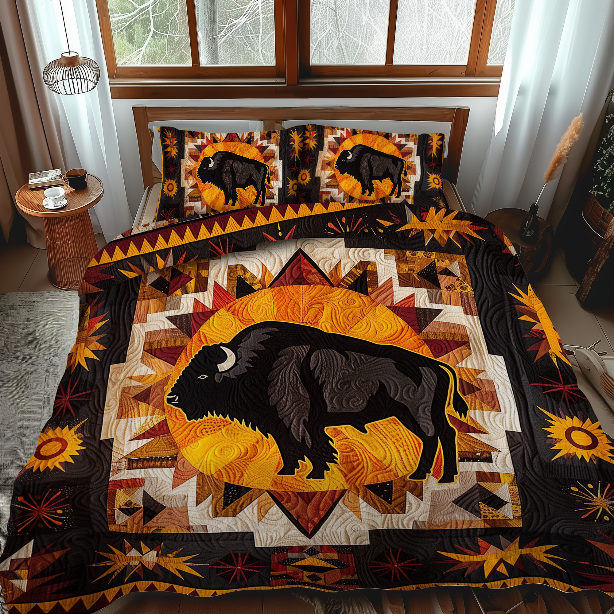 Set di Biancheria da Letto Trapuntata 3 Pezzi Bisonte della Raggiera di Sole