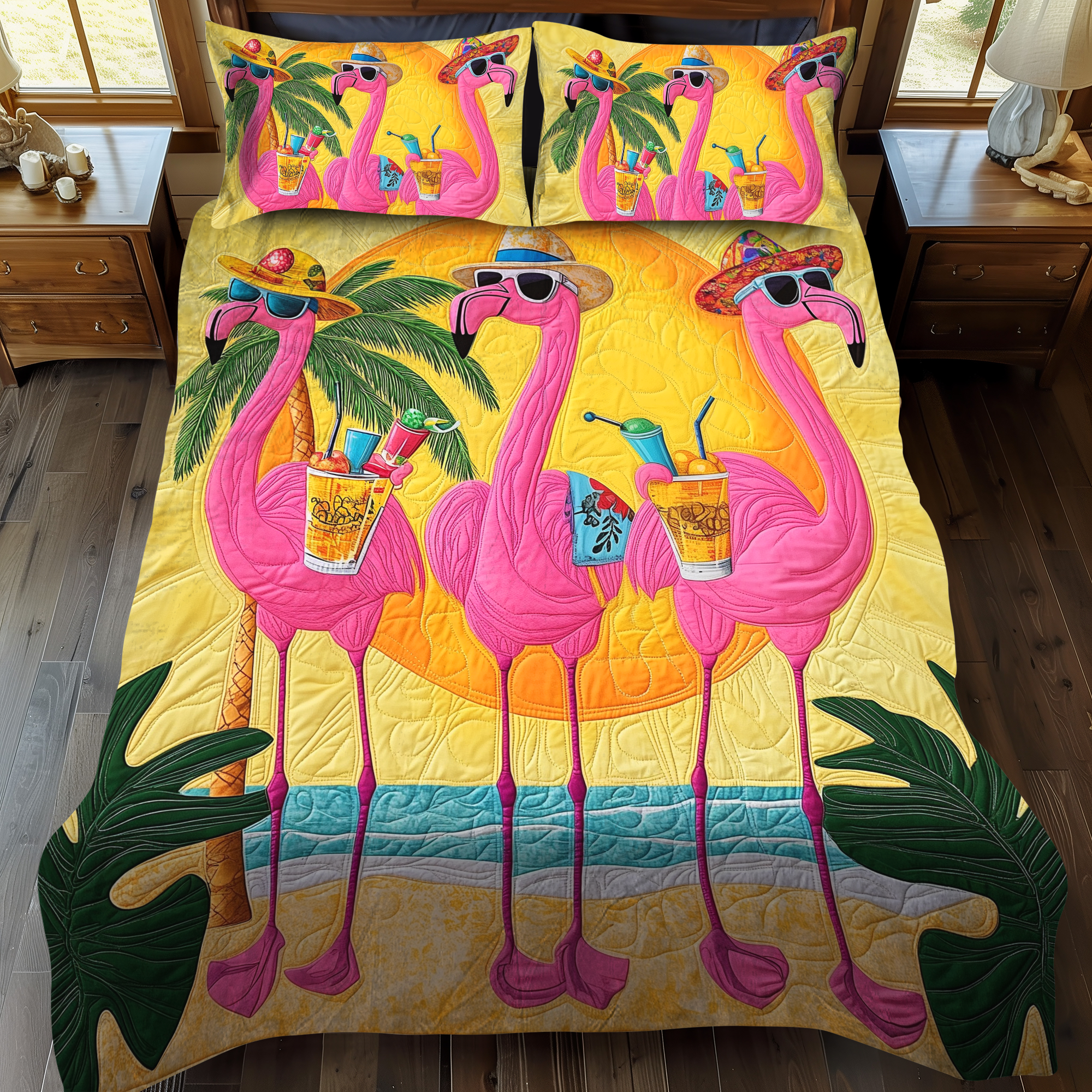 Set di Biancheria da Letto Trapuntata 3 Pezzi Fenicottero Adorabile