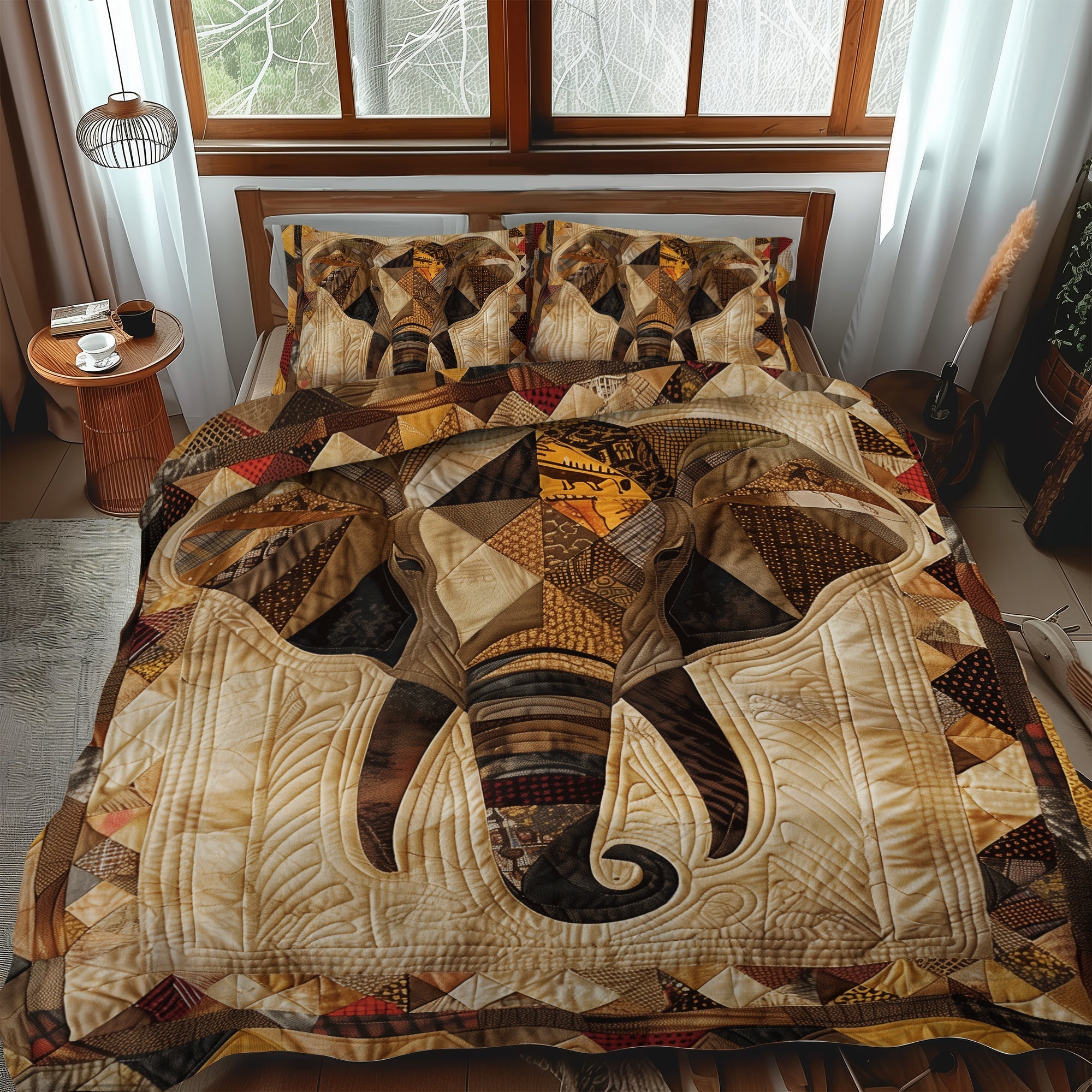 Set di Biancheria da Letto Trapuntata 3 Pezzi Elefante Africano