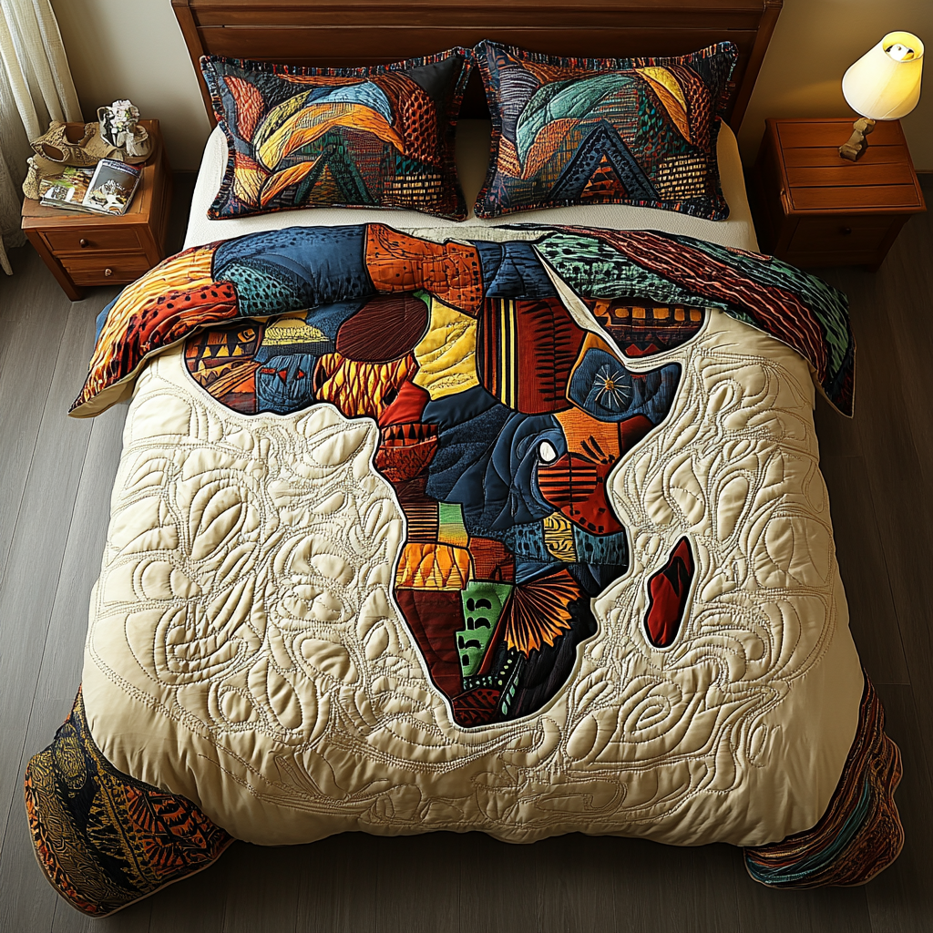 Set di Biancheria da Letto Trapuntata 3 Pezzi Africano