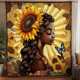 Beatitudine Afro tra i Girasoli Coperta Trapuntata