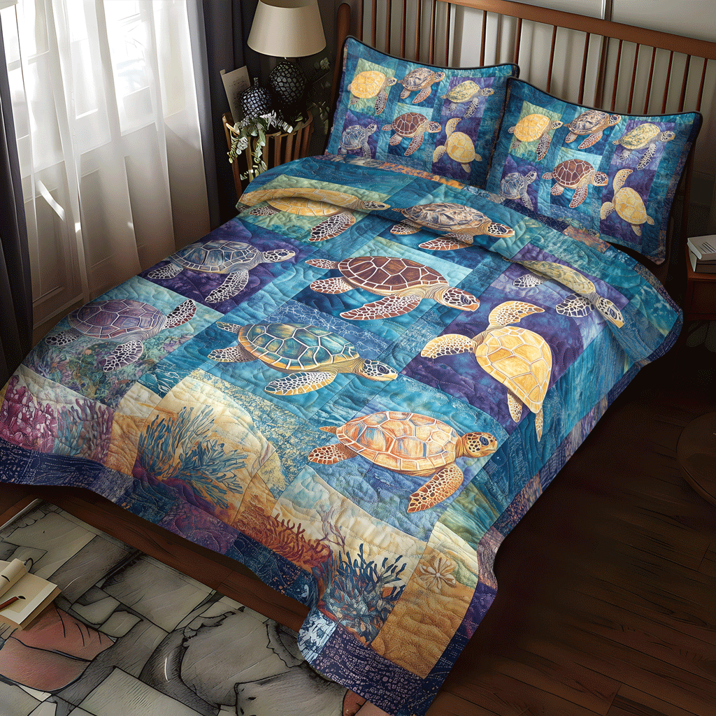 Set di Biancheria da Letto Trapuntata 3 Pezzi Avventura Acquamarina