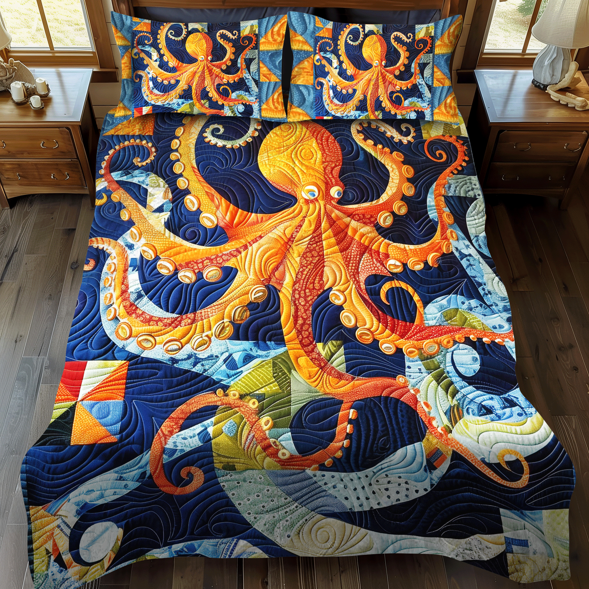 Set di Biancheria da Letto Trapuntata 3 Pezzi Acquatico Amaze