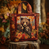 Orso tra le Fioriture d'Autunno Borsa Tote Trapuntata