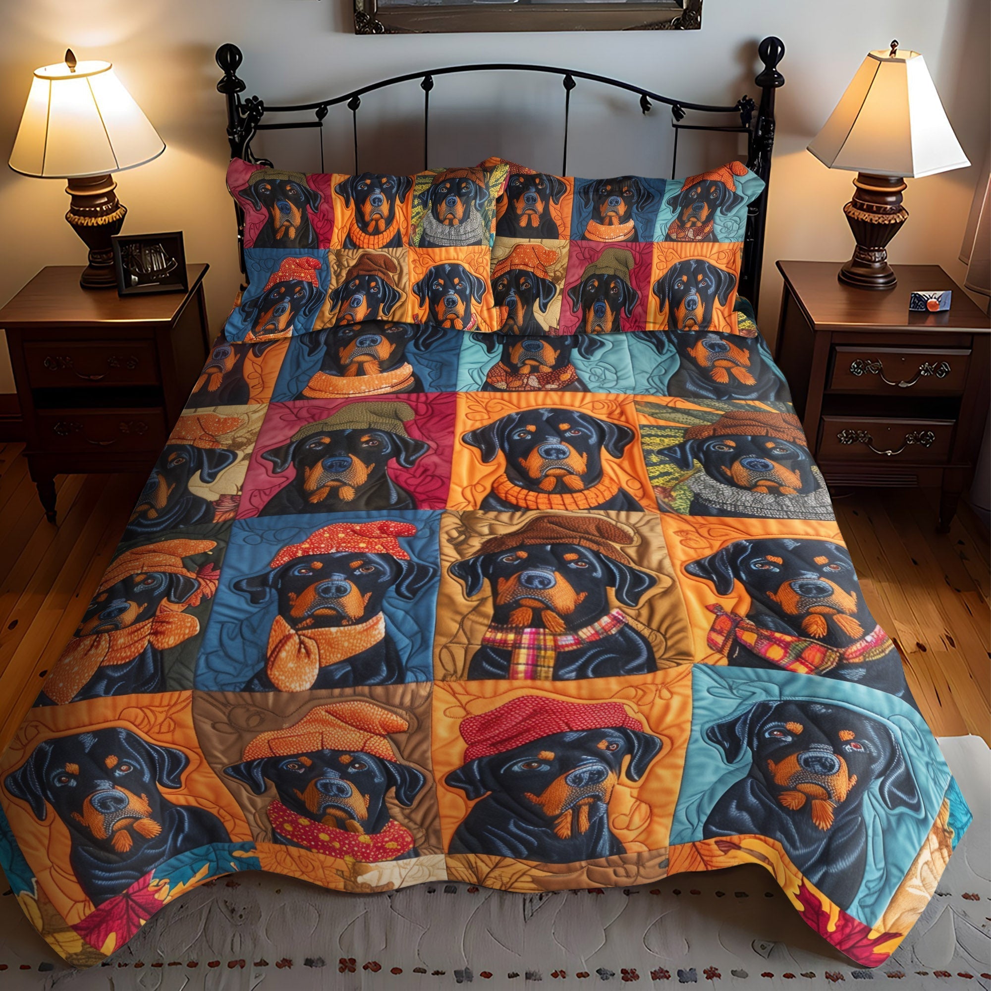 Set di Biancheria da Letto Trapuntata 3 Pezzi Rifugio dell'Autunno di Rottweiler