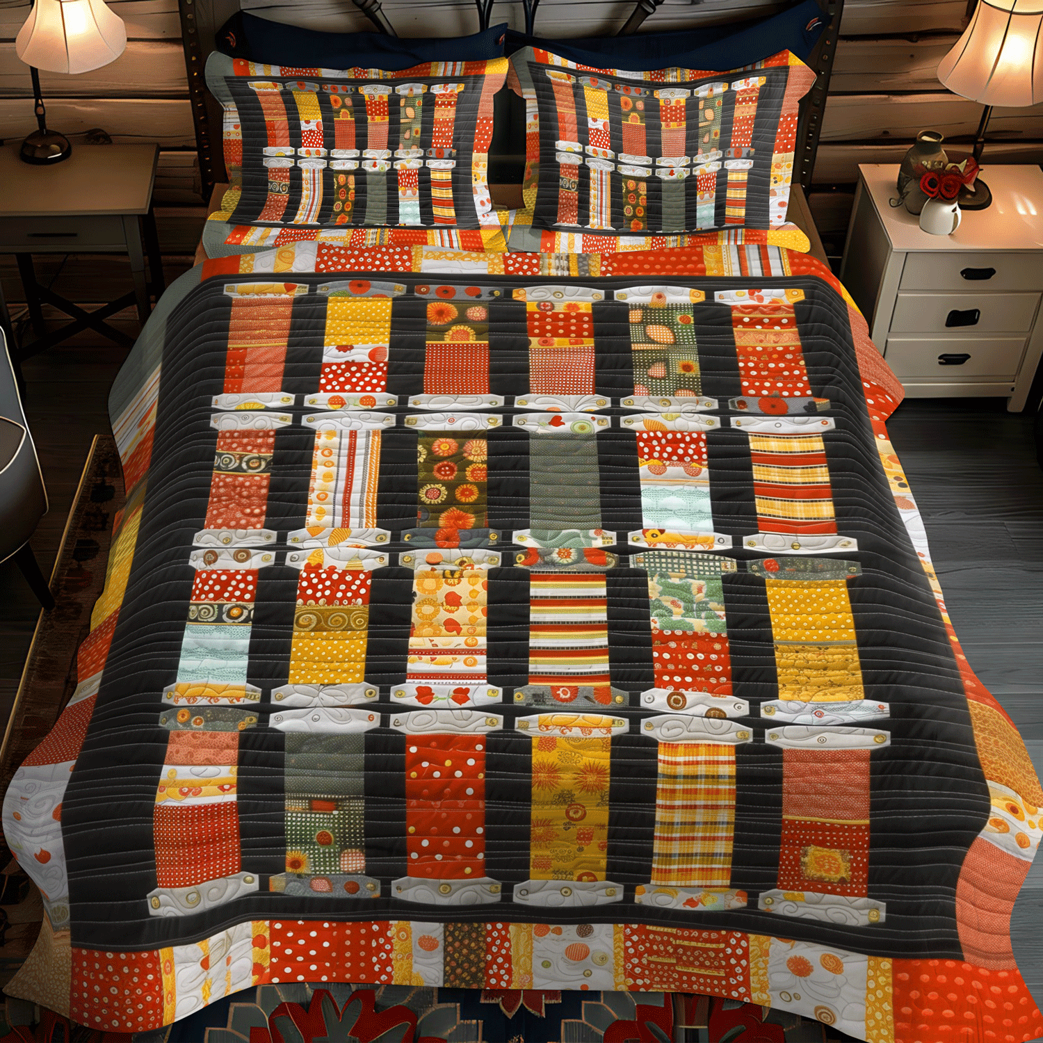 Set di Biancheria da Letto Trapuntata 3 Pezzi Filo dell'Autunno