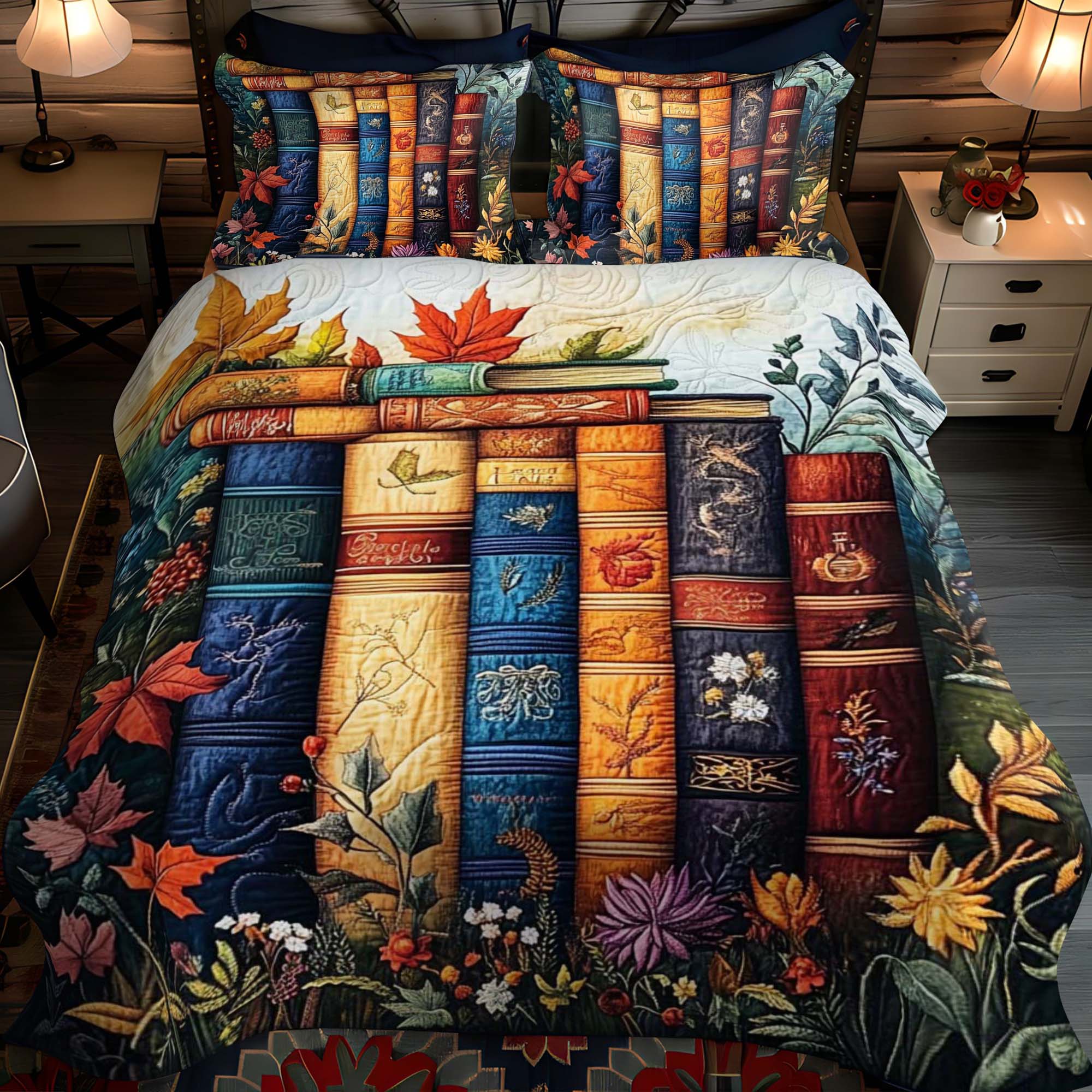 Set di Biancheria da Letto Trapuntata 3 Pezzi Libreria di Autumnal