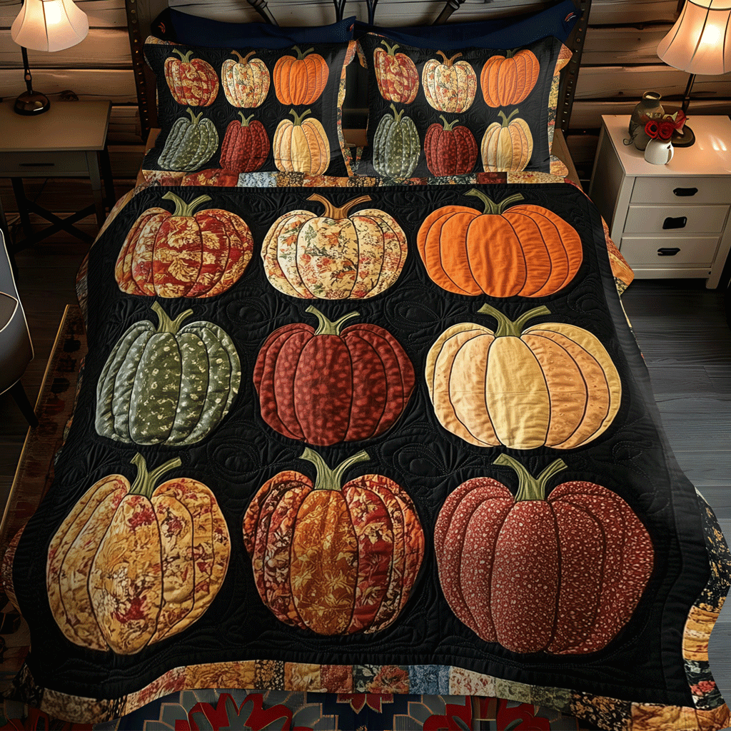 Set di Biancheria da Letto Trapuntata 3 Pezzi Zucca di Autumnal