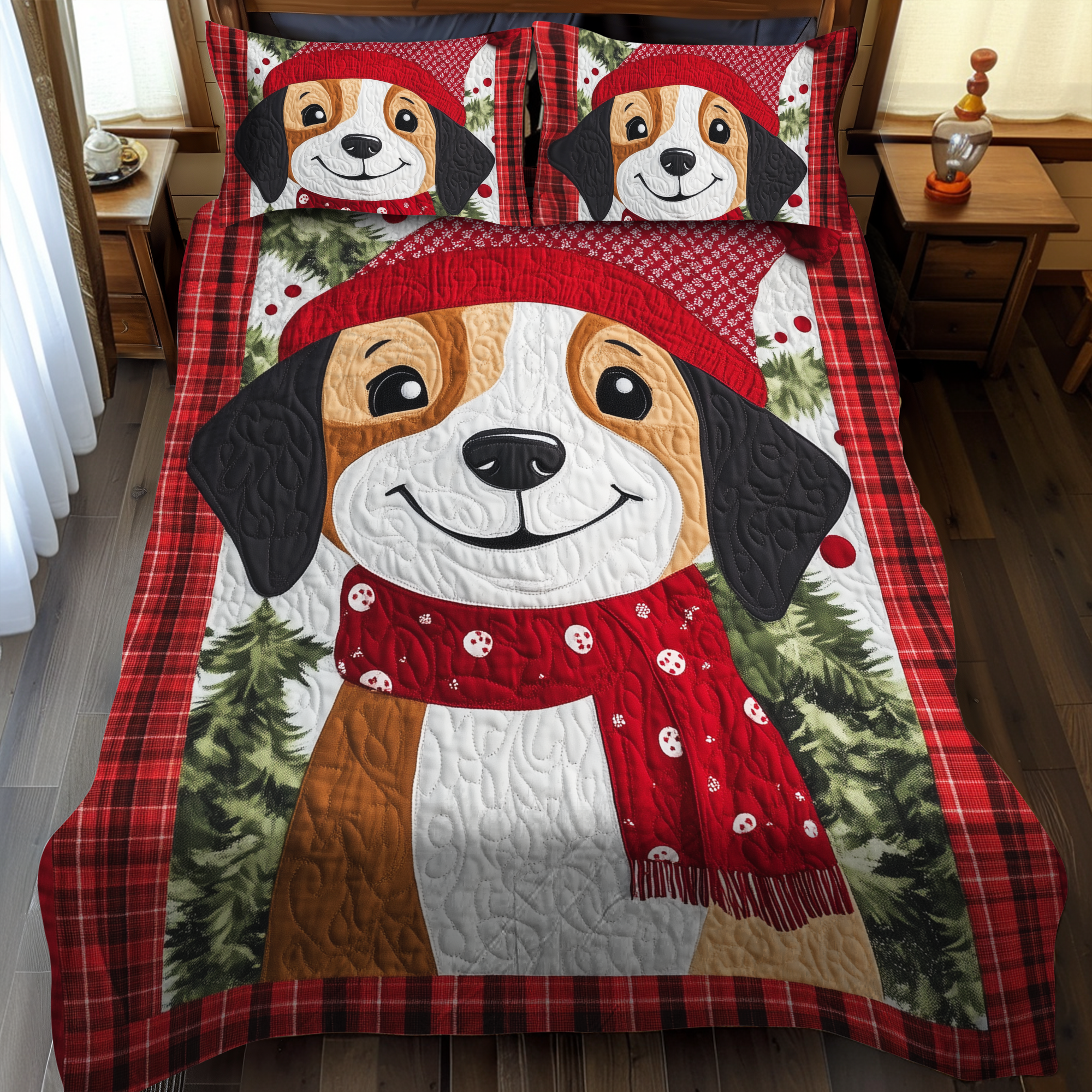 Set di Biancheria da Letto Trapuntata 3 Pezzi Magia del Beagle del Natale