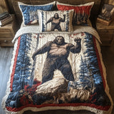 Set di Biancheria da Letto Trapuntata 3 Pezzi Bigfoot nella Foresta Rossa Bianca Blu