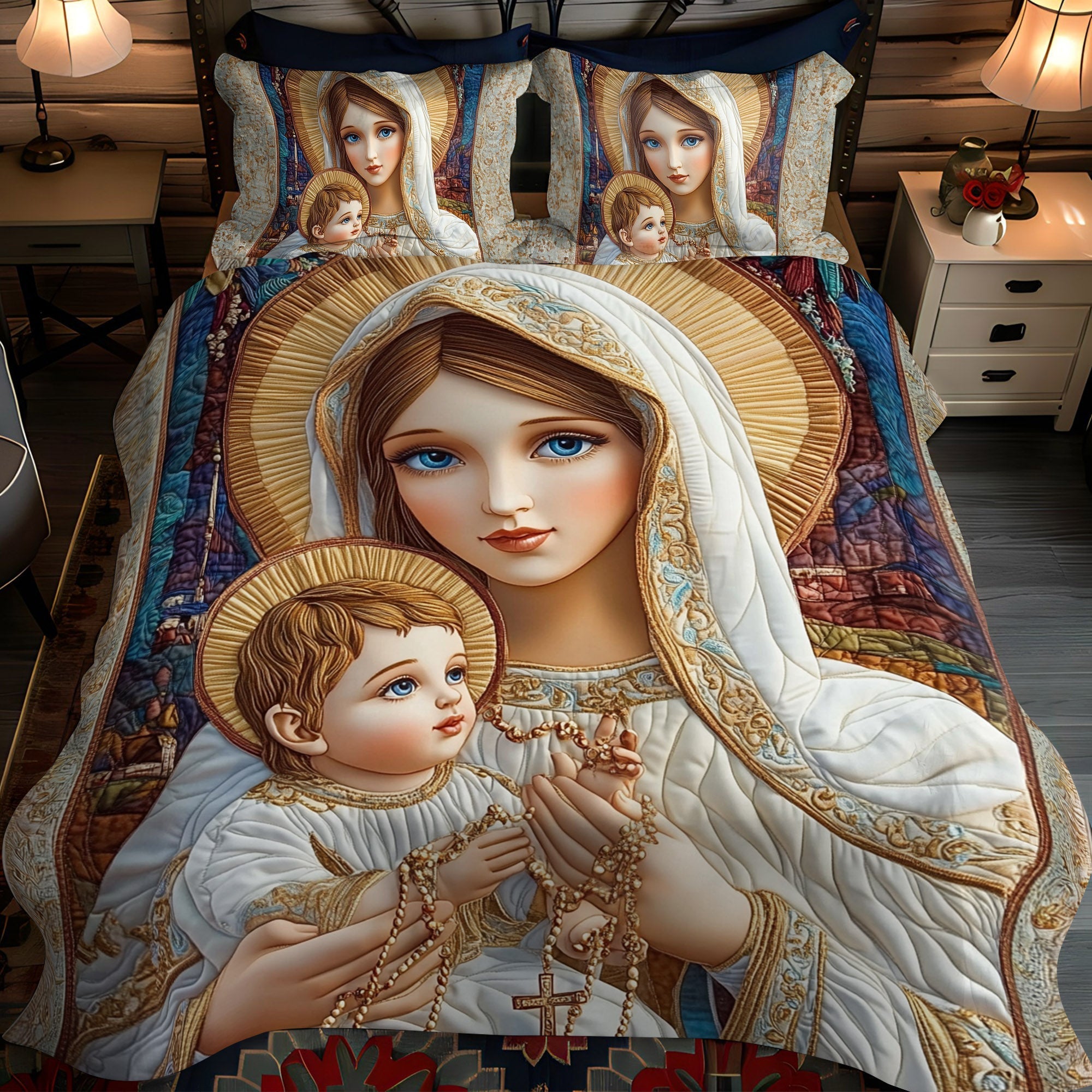 Set di Biancheria da Letto Trapuntata 3 Pezzi Abbraccio Benedetto