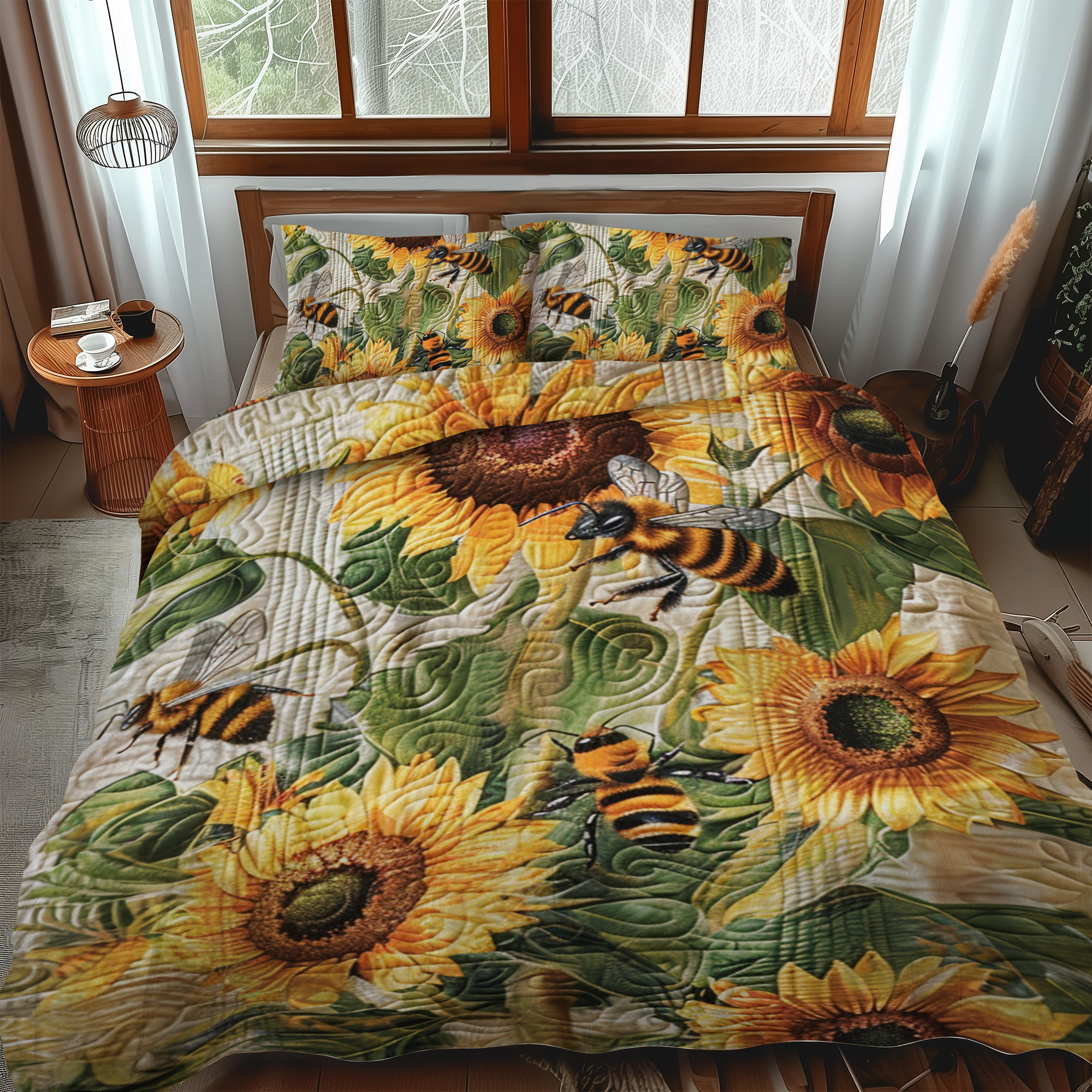 Set di Biancheria da Letto Trapuntata 3 Pezzi Paradiso Fiorente dell'Ape