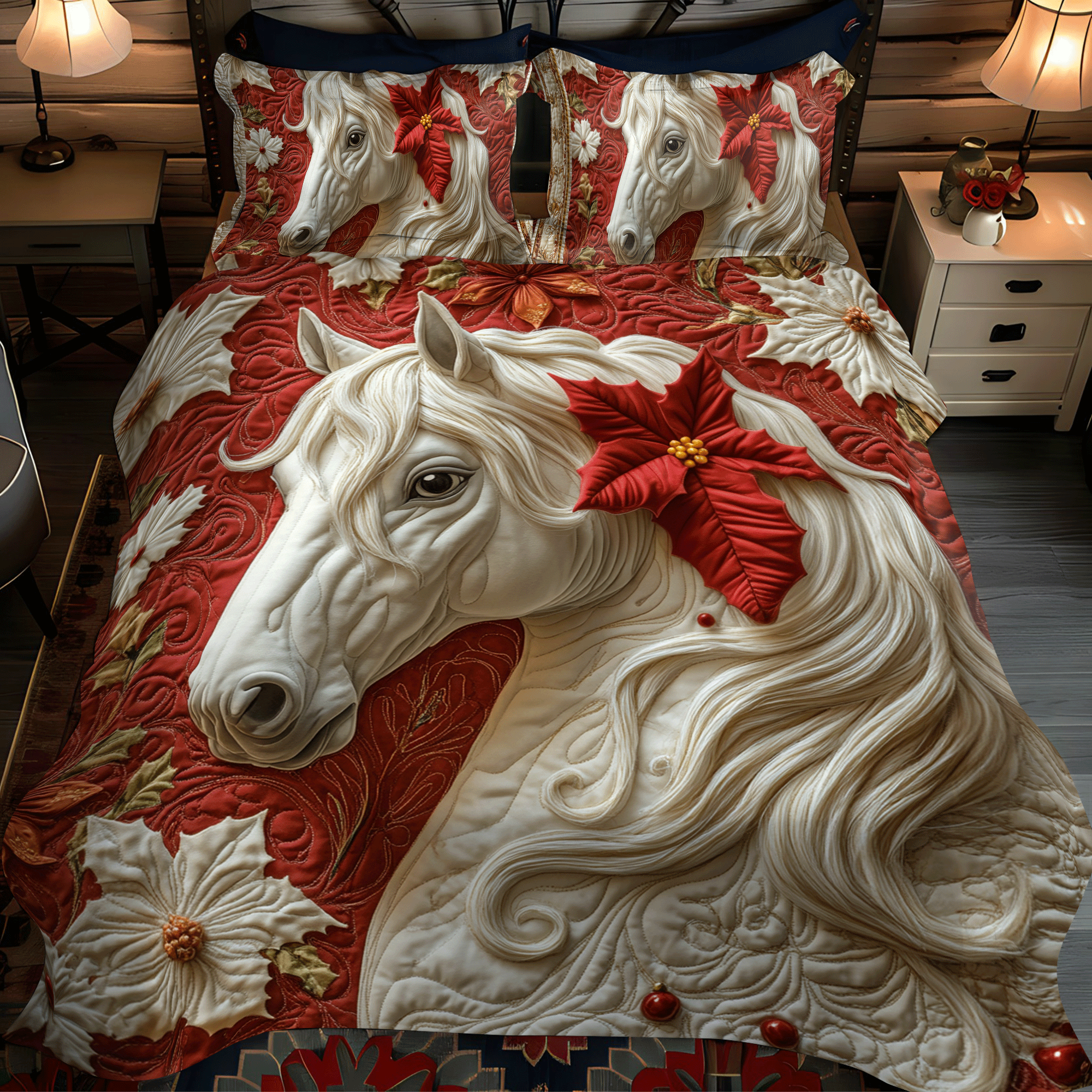 Set di Biancheria da Letto Trapuntata 3 Pezzi Cavallo Fiorente