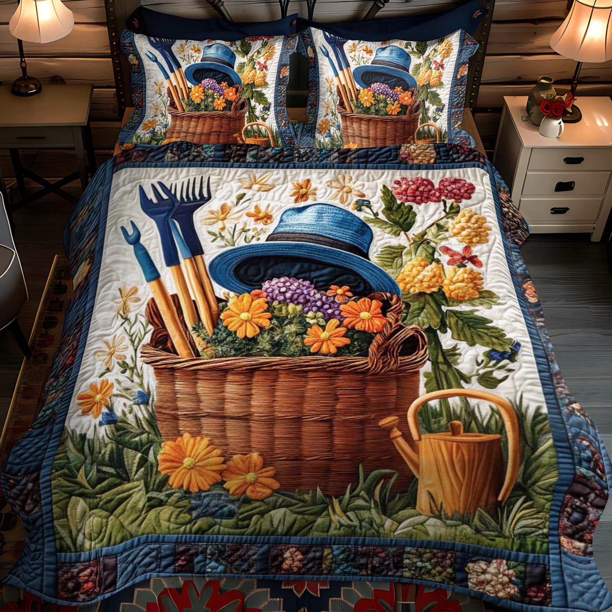 Set di Biancheria da Letto Trapuntata 3 Pezzi Fioritura di Pansies
