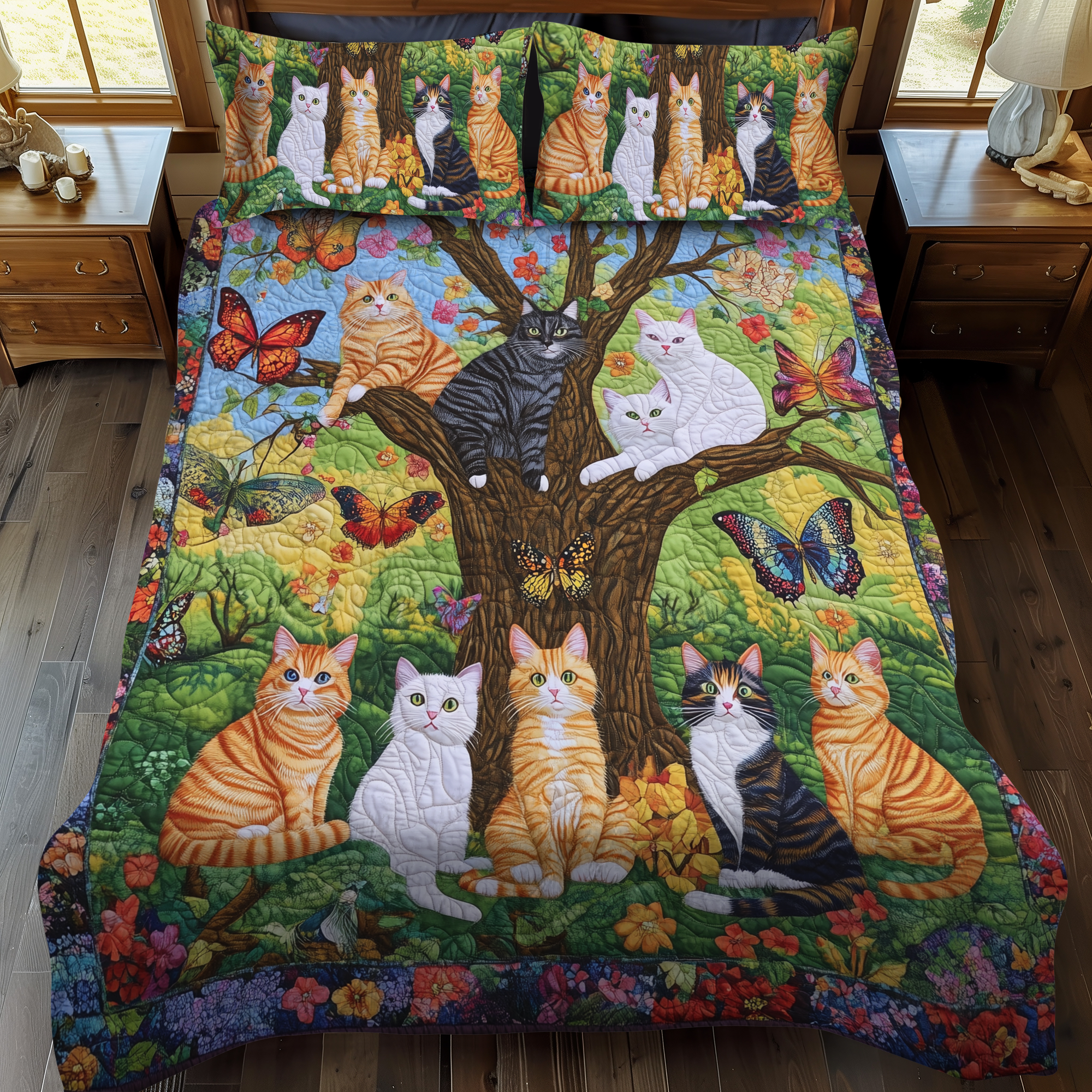 Set di Biancheria da Letto Trapuntata 3 Pezzi Fioritura di Purrfection