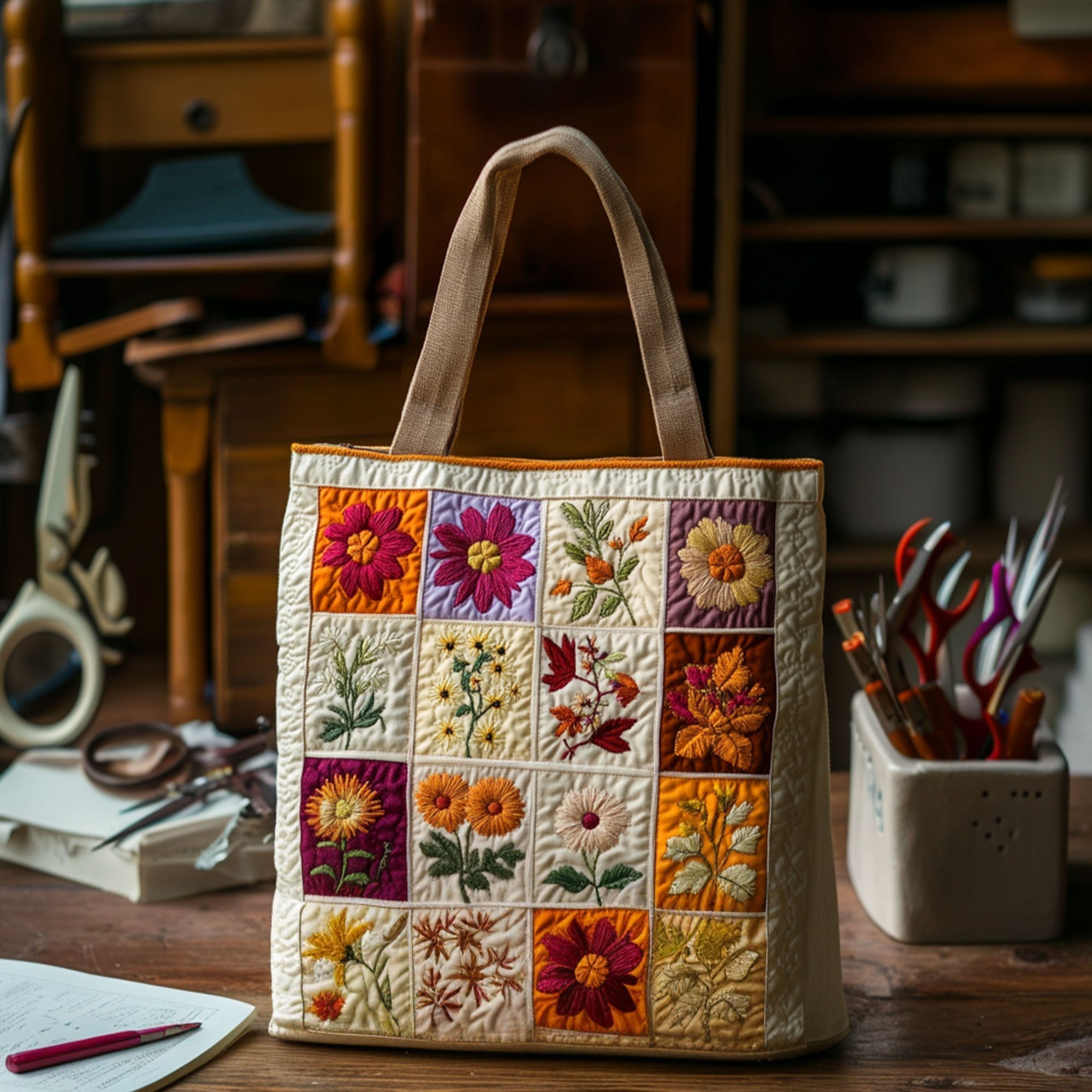 Punti in Fiore Borsa Tote Trapuntata