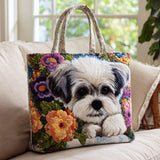 Shih Tzu tra i Fiori Borsa Tote Trapuntata