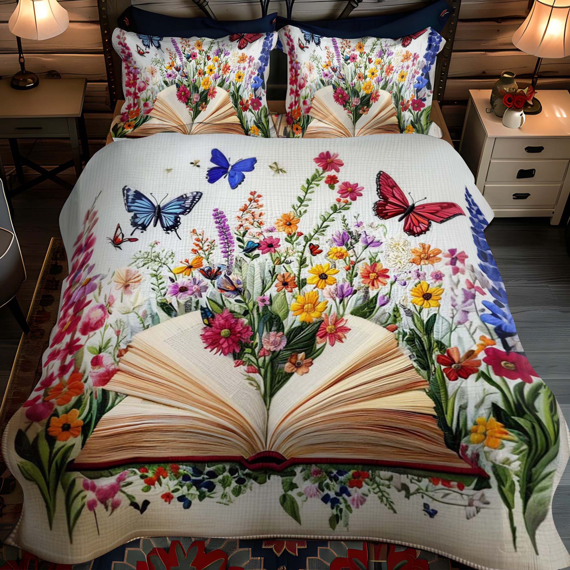 Set di Biancheria da Letto Trapuntata 3 Pezzi Fiore del Sapere