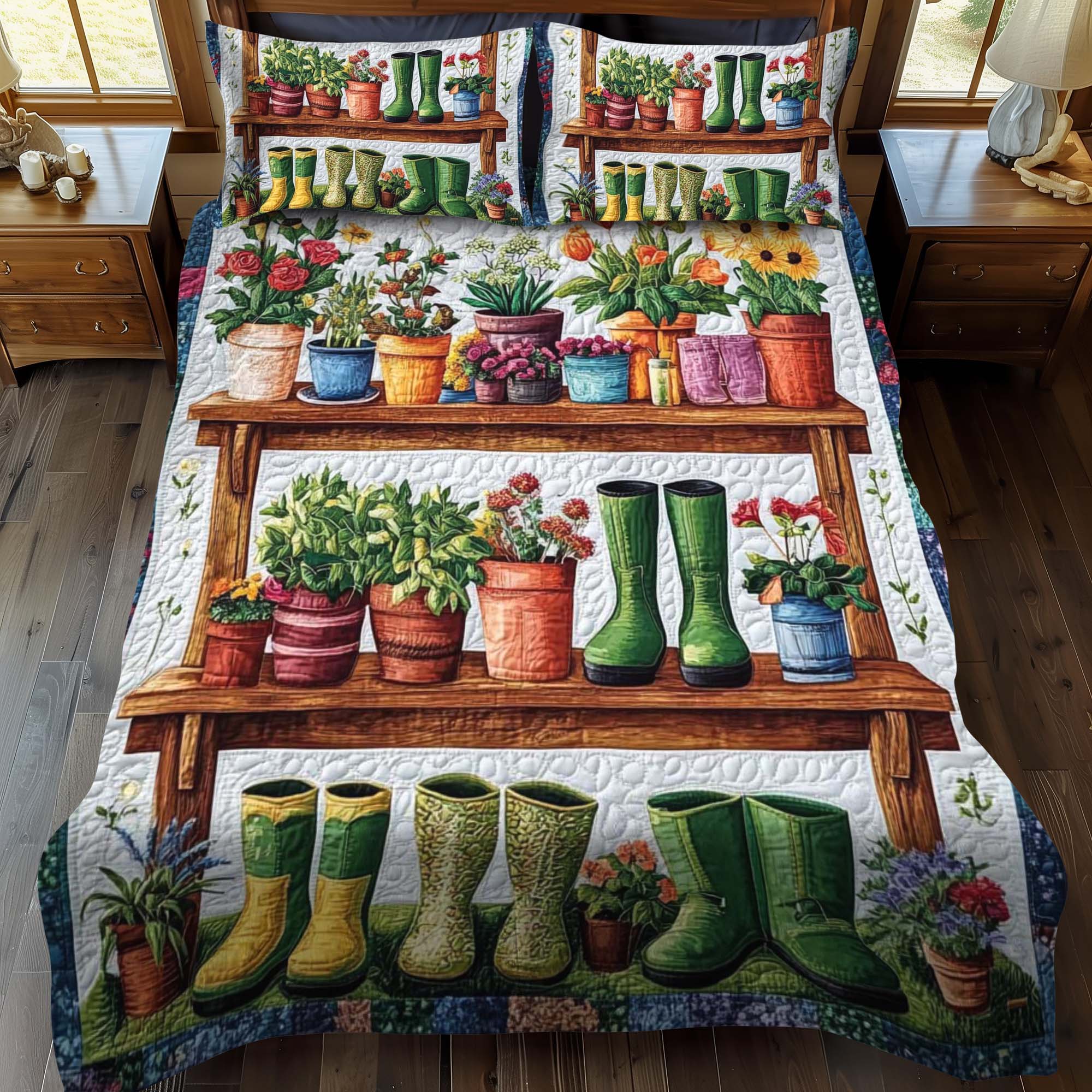 Set di Biancheria da Letto Trapuntata 3 Pezzi Scaffale del Fiore