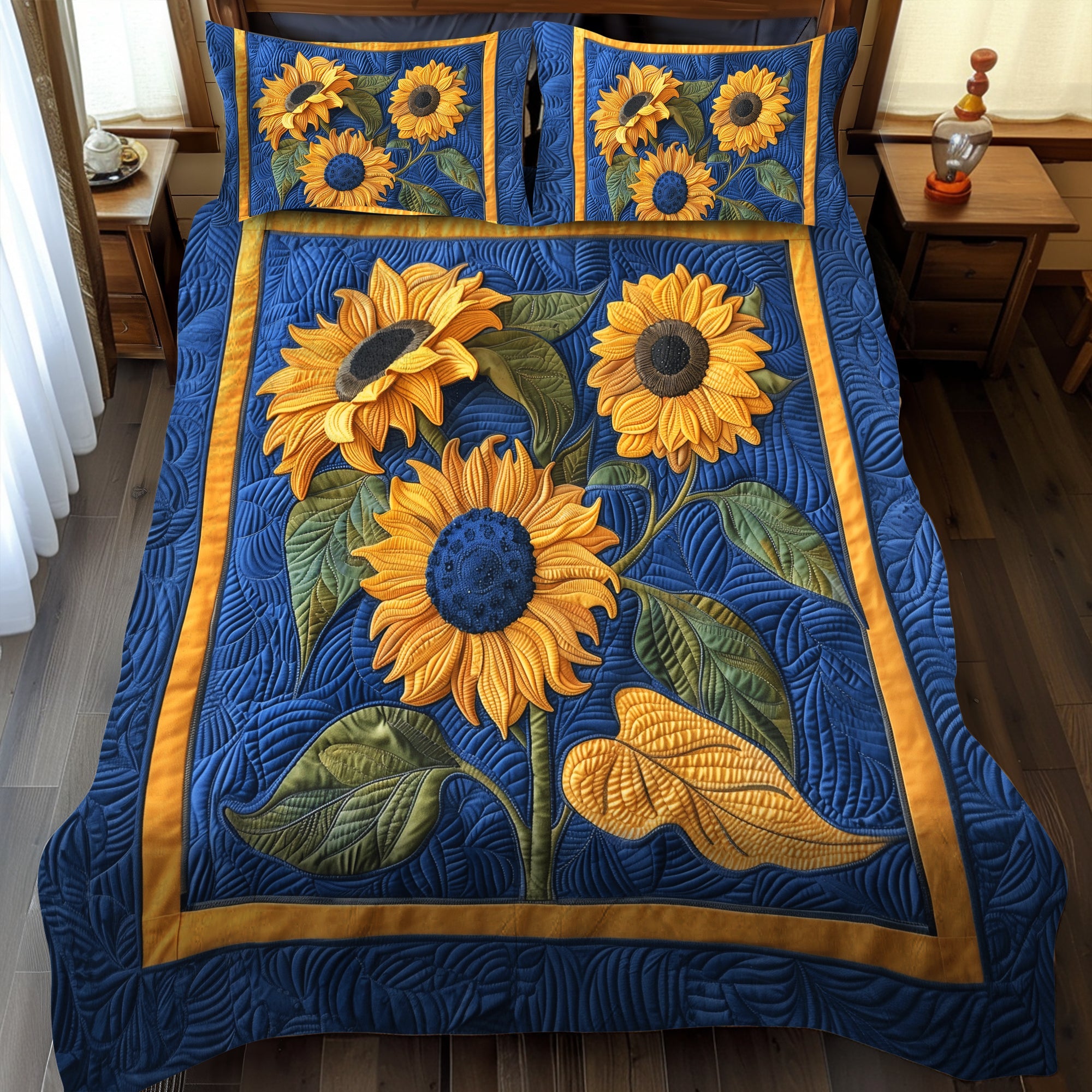Set di Biancheria da Letto Trapuntata 3 Pezzi Sogno Blu del Girasole