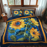Set di Biancheria da Letto Trapuntata 3 Pezzi Blu Soleggiato Fioritura