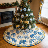 Elefanti Blu Copri Base per Albero di Natale Trapuntato
