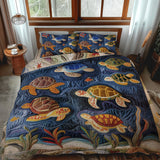 Set di Biancheria da Letto Trapuntata 3 Pezzi Tartaruga Blu dell'Oceano