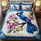 Set di Biancheria da Letto Trapuntata 3 Pezzi Blu Cielo Fioriture