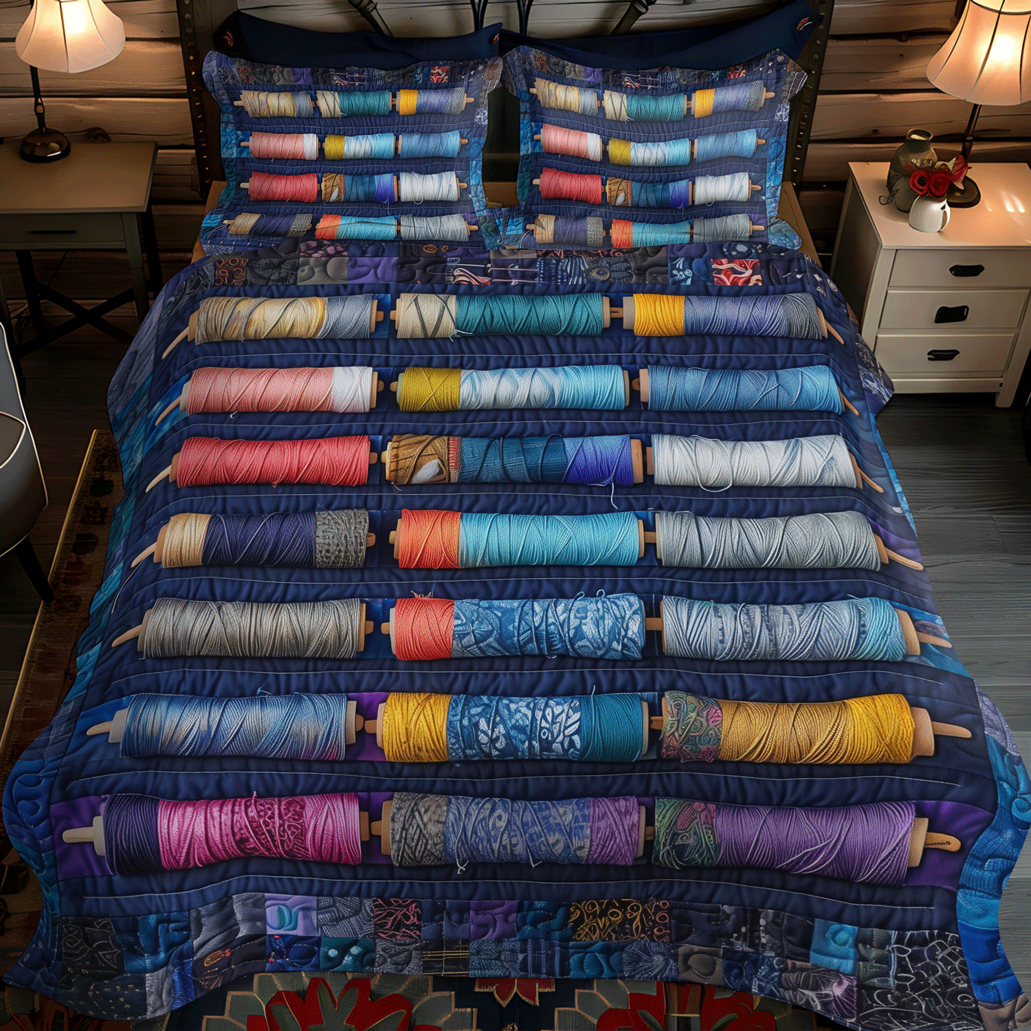 Set di Biancheria da Letto Trapuntata 3 Pezzi Bluish Spools