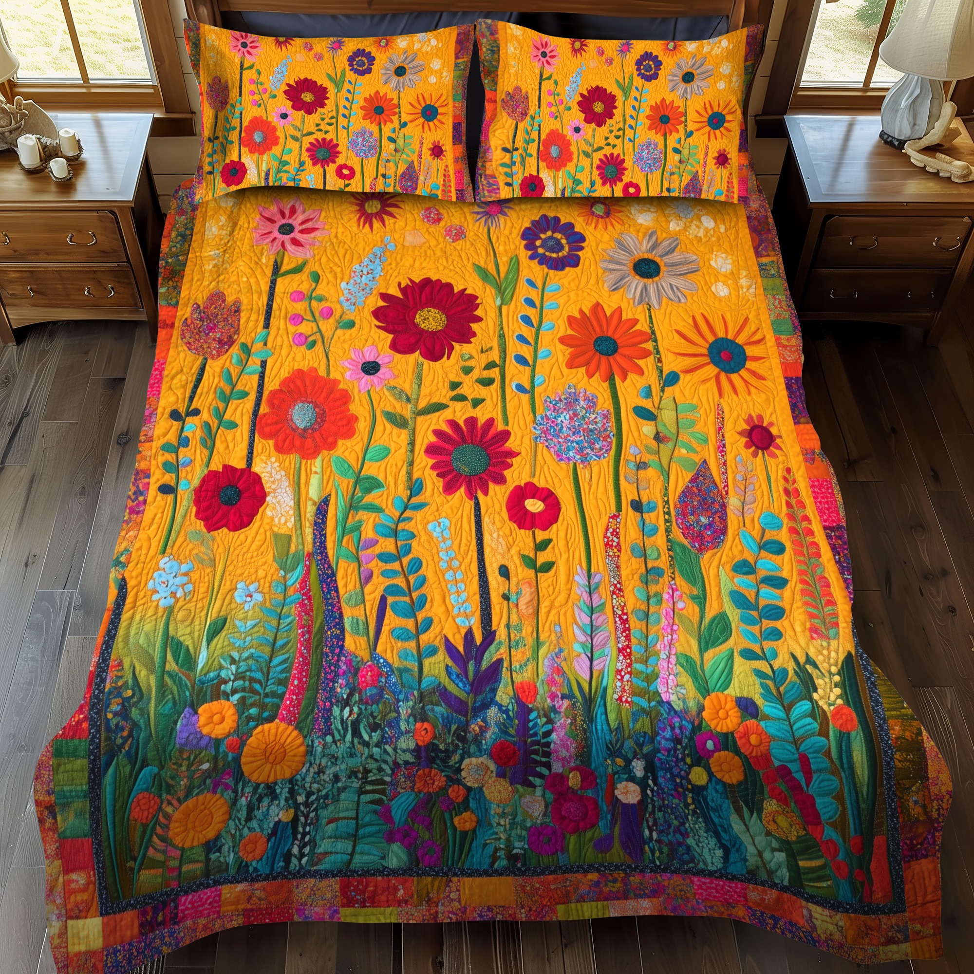 Set di Biancheria da Letto Trapuntata 3 Pezzi Fiori Audaci