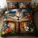 Set di Biancheria da Letto Trapuntata 3 Pezzi Libri e Baffi