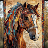 Coraggioso Cavallo Nativo Quilt Artistico da Parete