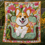 Fiori Luminosi e Sorrisi di Corgi Coperta Trapuntata