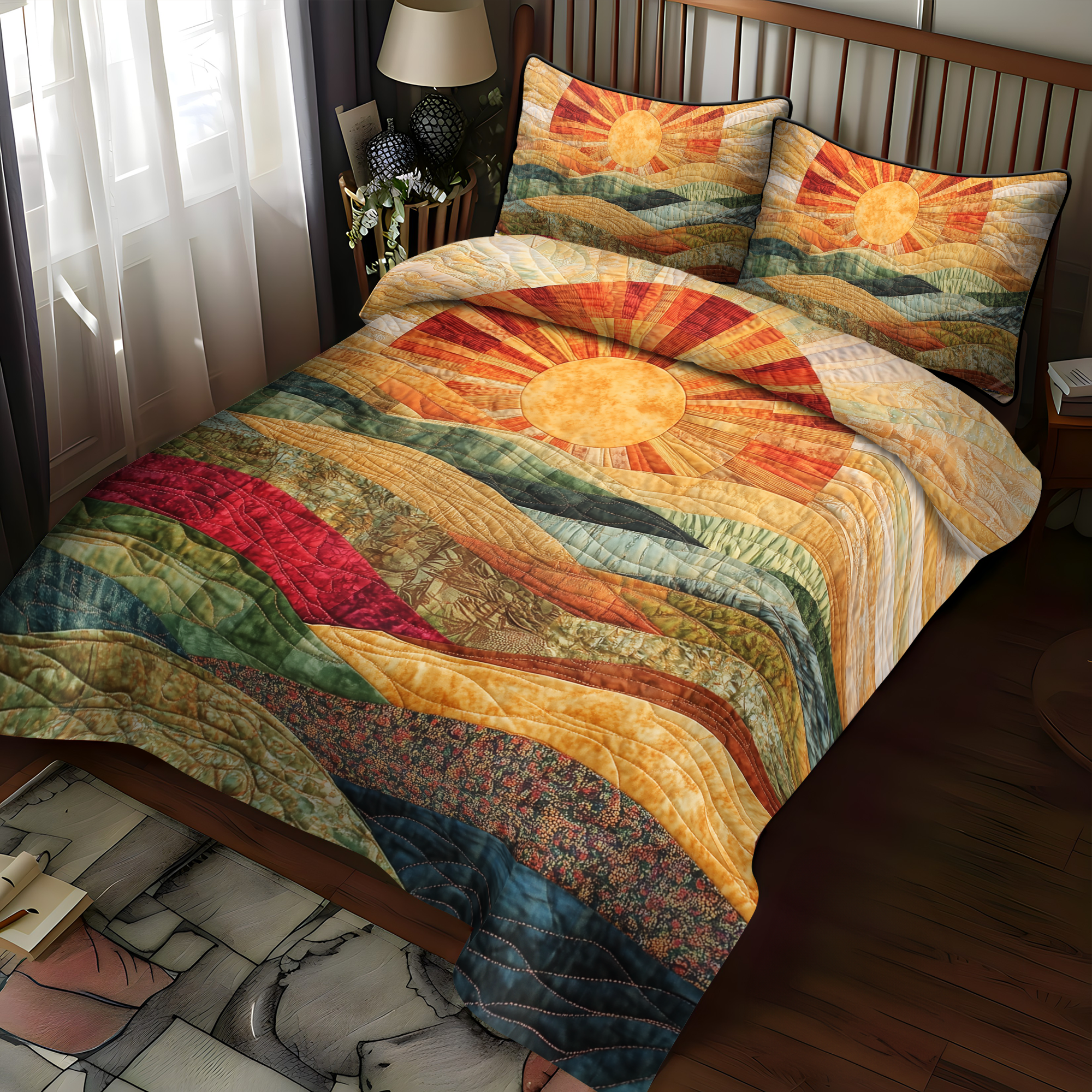 Set di Biancheria da Letto Trapuntata 3 Pezzi Orizzonti Luminosi