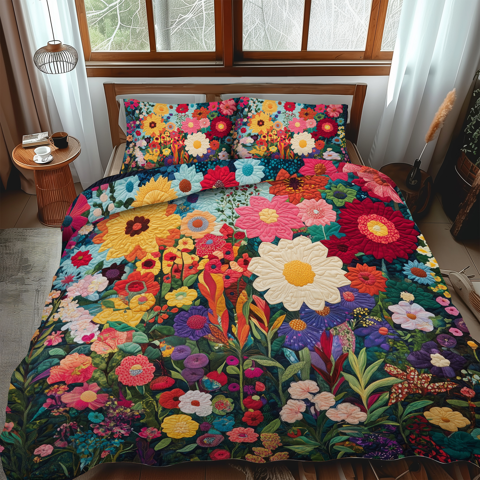 Set di Biancheria da Letto Trapuntata 3 Pezzi Fiori di Brilliant