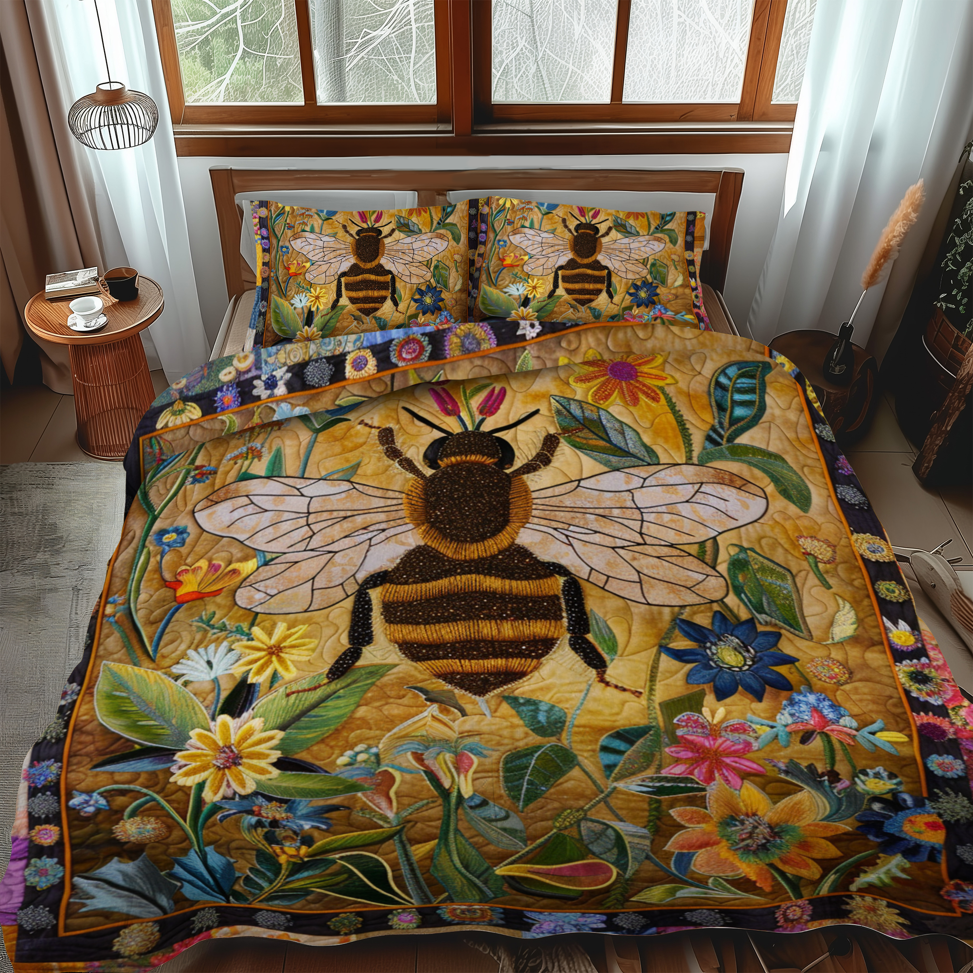 Set di Biancheria da Letto Trapuntata 3 Pezzi Giardino di Bumblebee