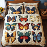 Set di Biancheria da Letto Trapuntata 3 Pezzi Farfalla Fioritura