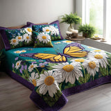 Set di Biancheria da Letto Trapuntata 3 Pezzi Farfalla Selvaggio Fioritura
