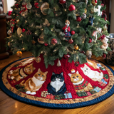 Allegria del Gatto Copri Base per Albero di Natale Trapuntato