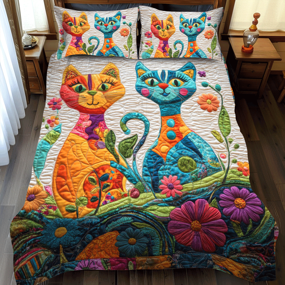 Set di Biancheria da Letto Trapuntata 3 Pezzi Parata del Gatto