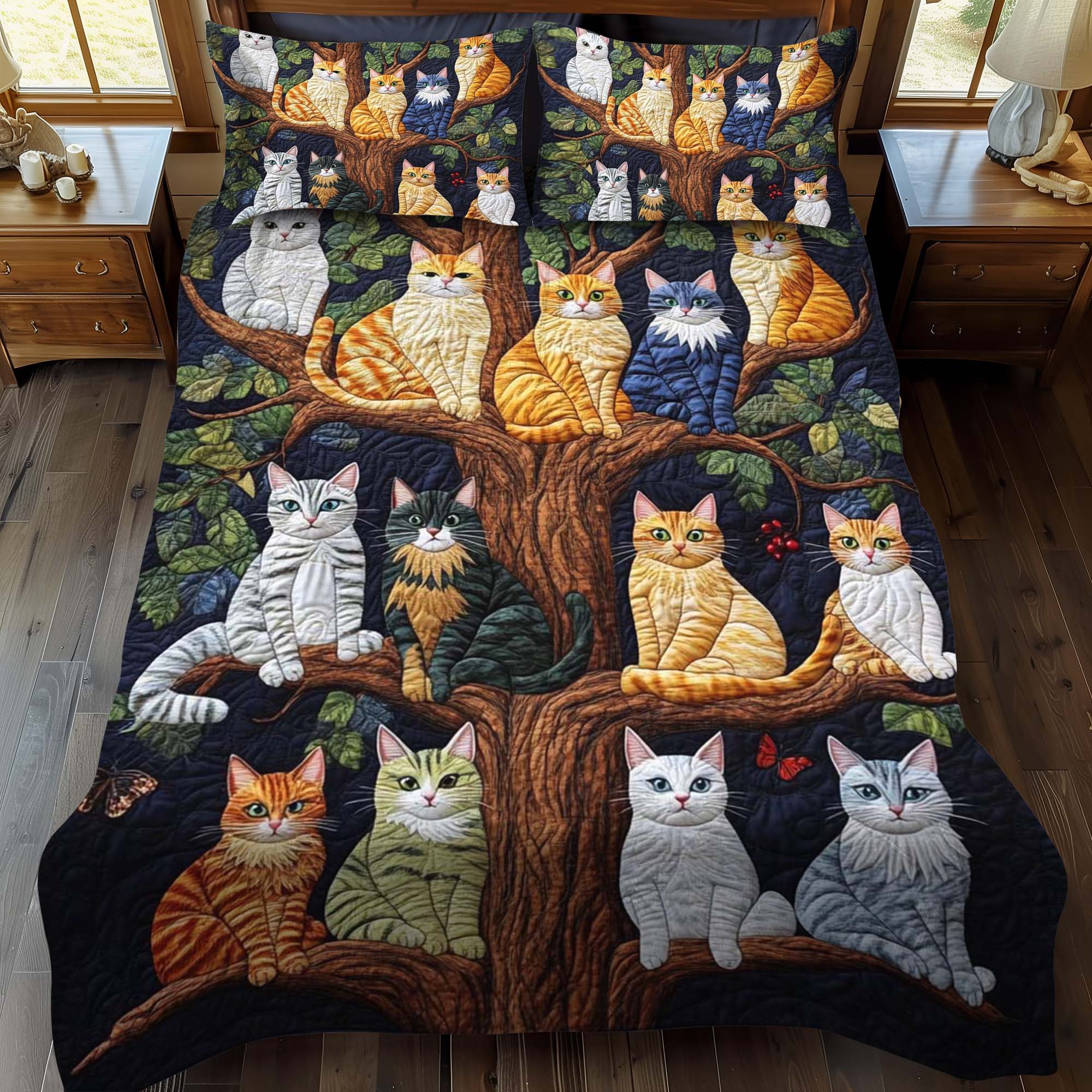 Set di Biancheria da Letto Trapuntata 3 Pezzi Albero del Gatto