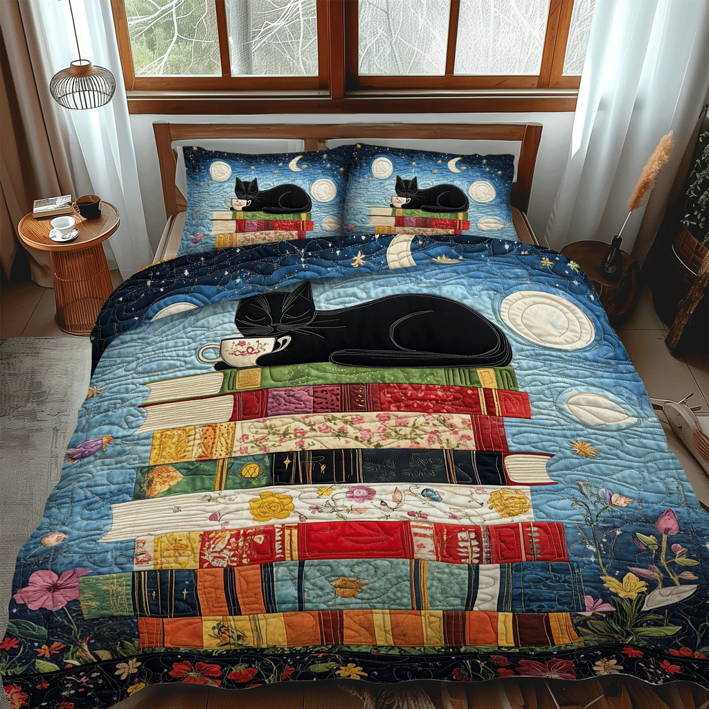 Set di Biancheria da Letto Trapuntata 3 Pezzi Catnap nei Libri