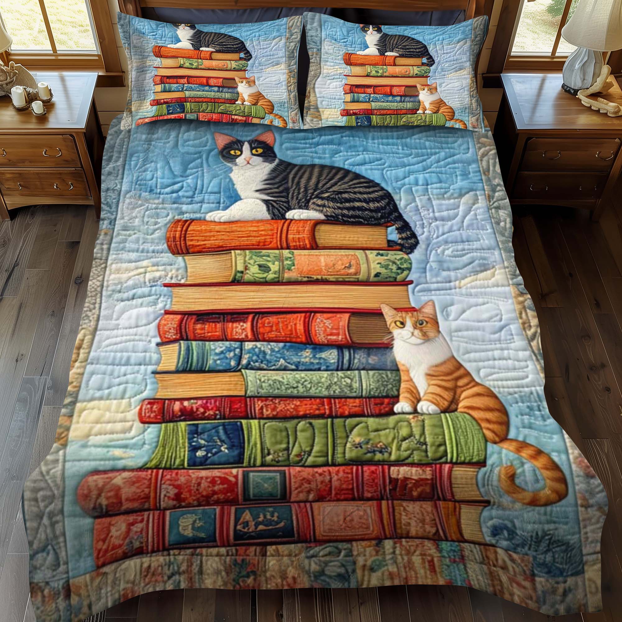 Set di Biancheria da Letto Trapuntata 3 Pezzi Gatti di Among di Classics