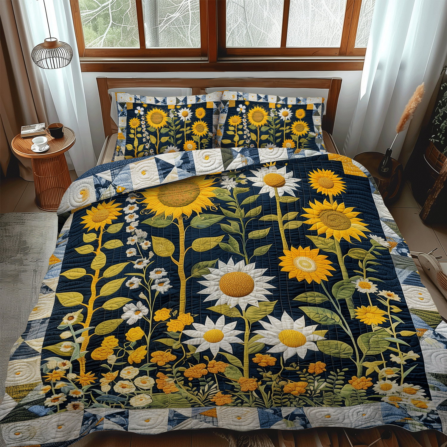 Set di Biancheria da Letto Trapuntata 3 Pezzi Giardino Celeste