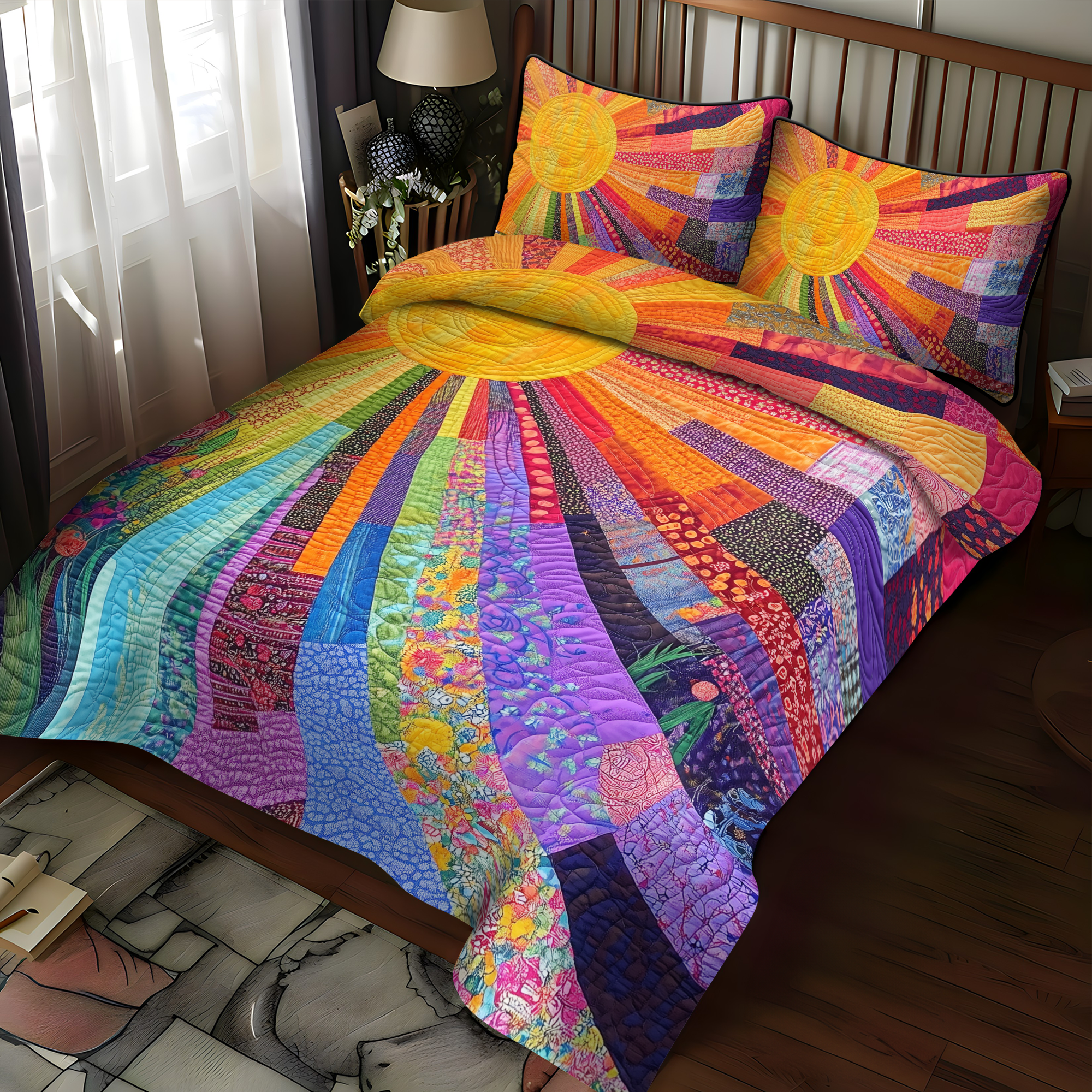 Set di Biancheria da Letto Trapuntata 3 Pezzi Sole Allegro