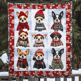 Felicità Invernale del Chihuahua Quilt Artistico da Parete